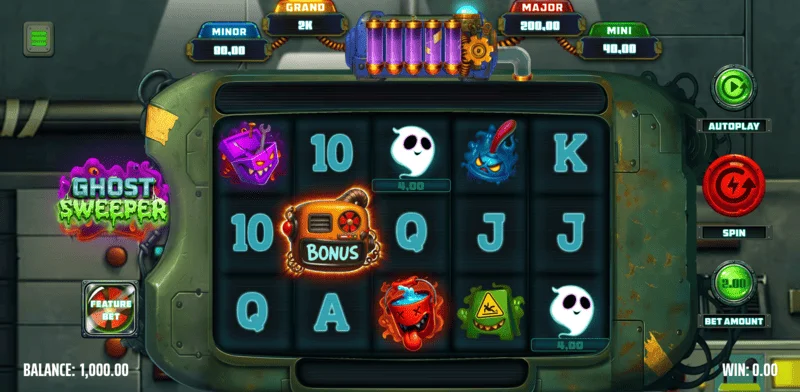 Ghost Sweeper - màn hình trò chơi chính với lưới 5x3